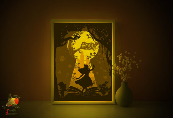 Illuminated Alice in Wonderland light box template for paper cutting