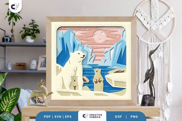 Personalized 3D bear family shadow box SVG for Glowforge