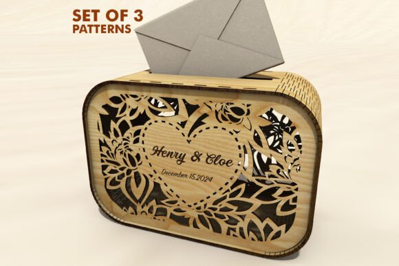 3D laser cut wedding card box templates with interlocking joinery