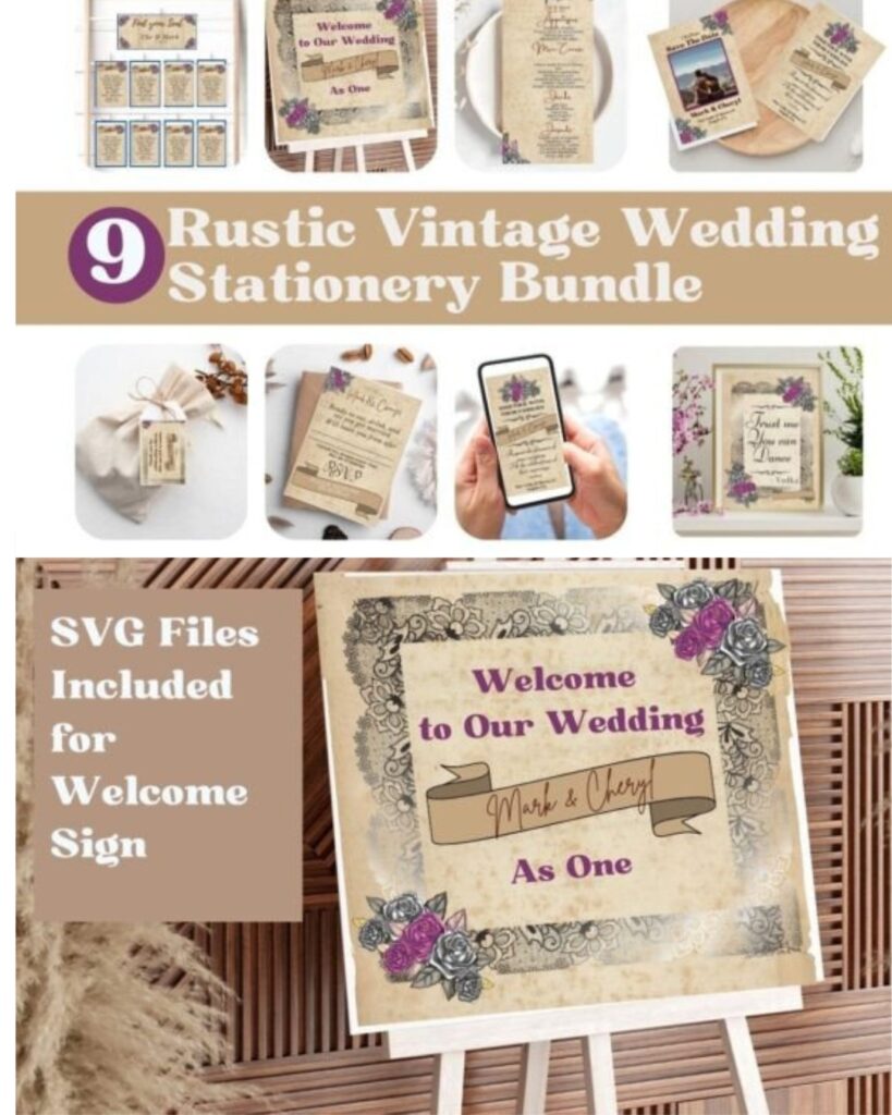 Vintage rustic wooden wedding signage laser cut files and fonts