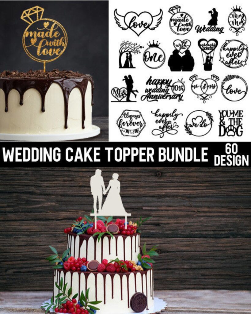 Custom acrylic wedding cake topper SVG bundle for laser cutting