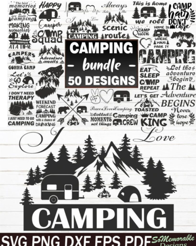 Groovy retro camping SVG cut files for apparel and mugs