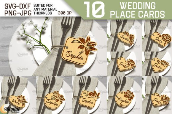 Personalized laser cut wedding place cards and guest name tags SVG