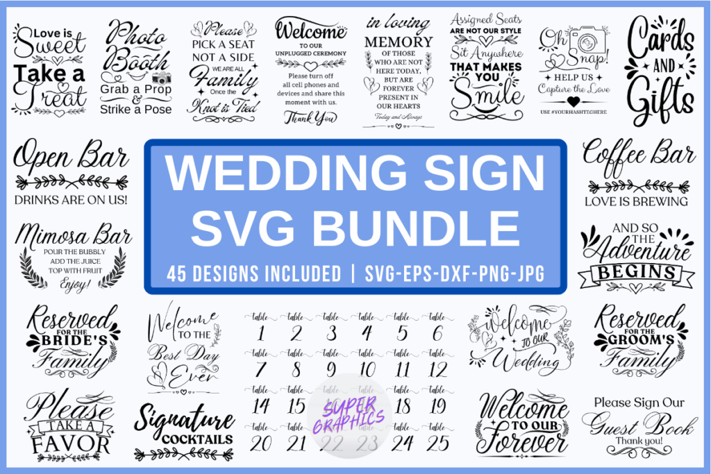 Ultimate wedding sign SVG bundle for Glowforge and xTool laser projects